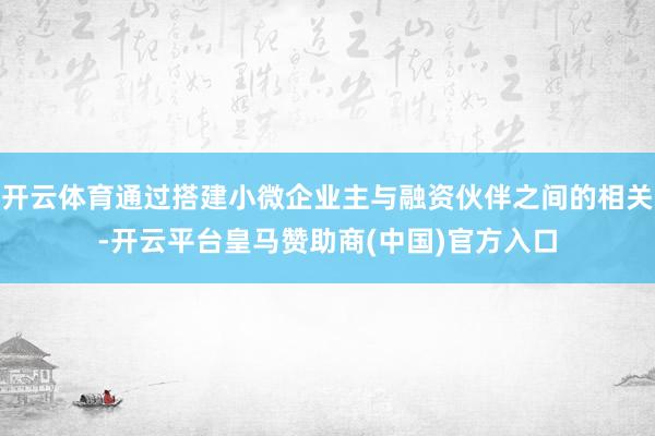 开云体育通过搭建小微企业主与融资伙伴之间的相关-开云平台皇马赞助商(中国)官方入口
